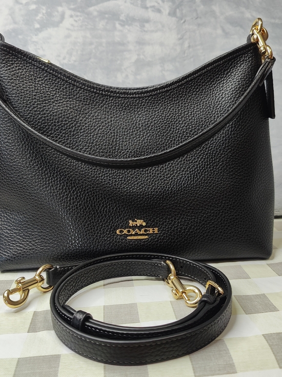 Coach Handbags - Coach Black Pebbled Leather Shoulder Bag with Gold-Tone Logo